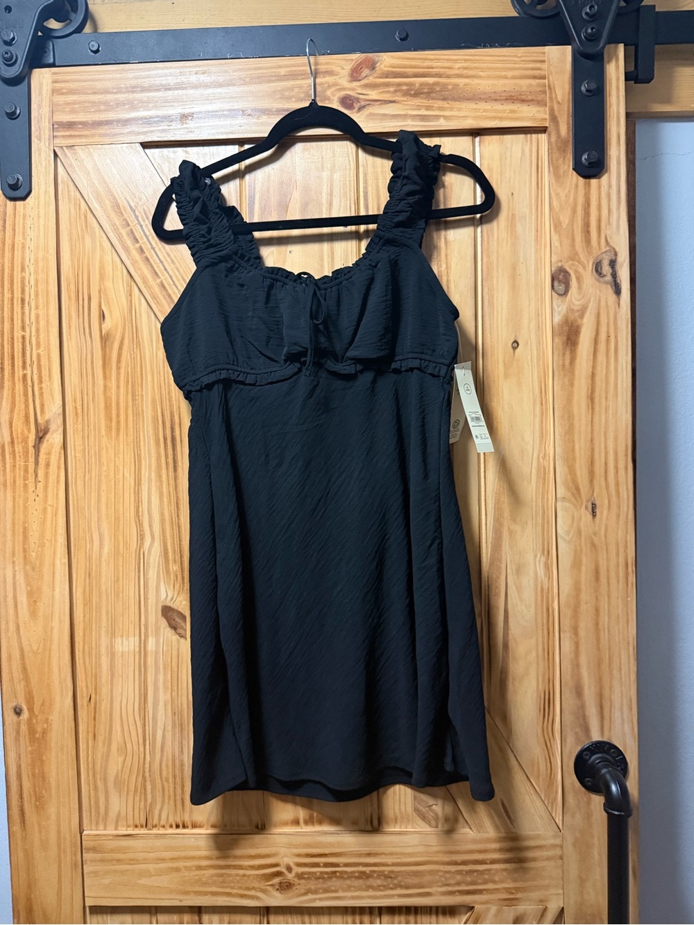 No Boundaries Black Ruffled Strap Tunic Top